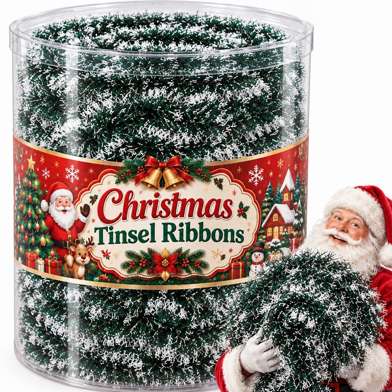 Tinsel Garland Decoration - Christmas Tinsel Ribbons Green Cane Ribbon