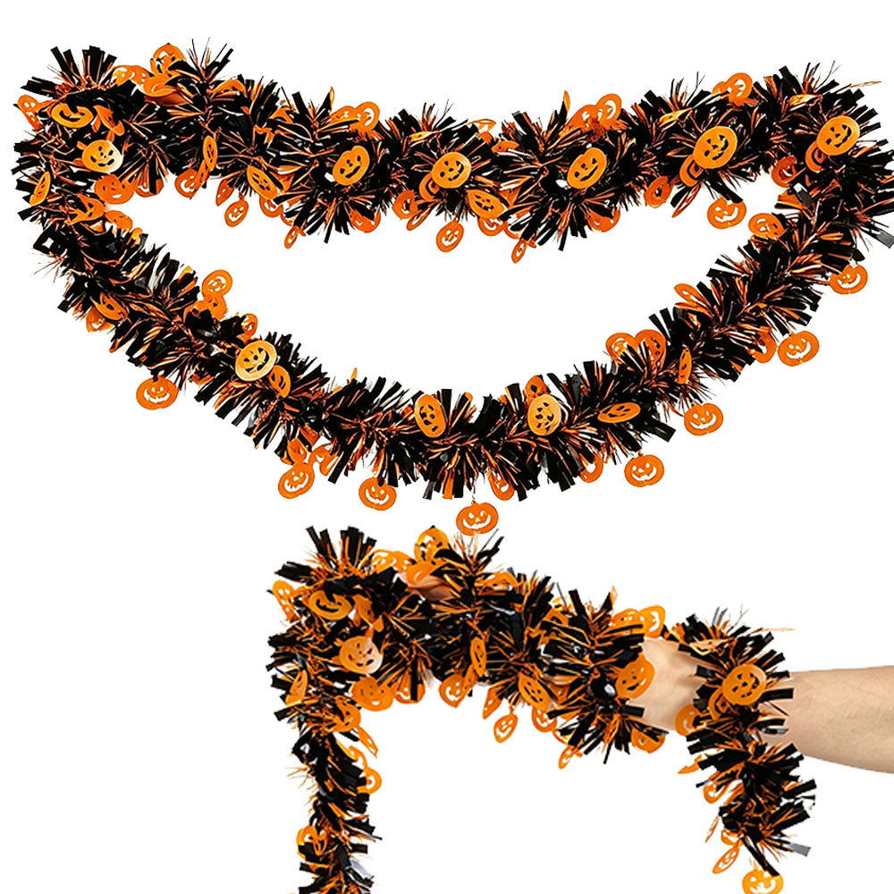 Tinsel Garland Decoration - Halloween 2m Tinsel Garlands Pumpkin Purple