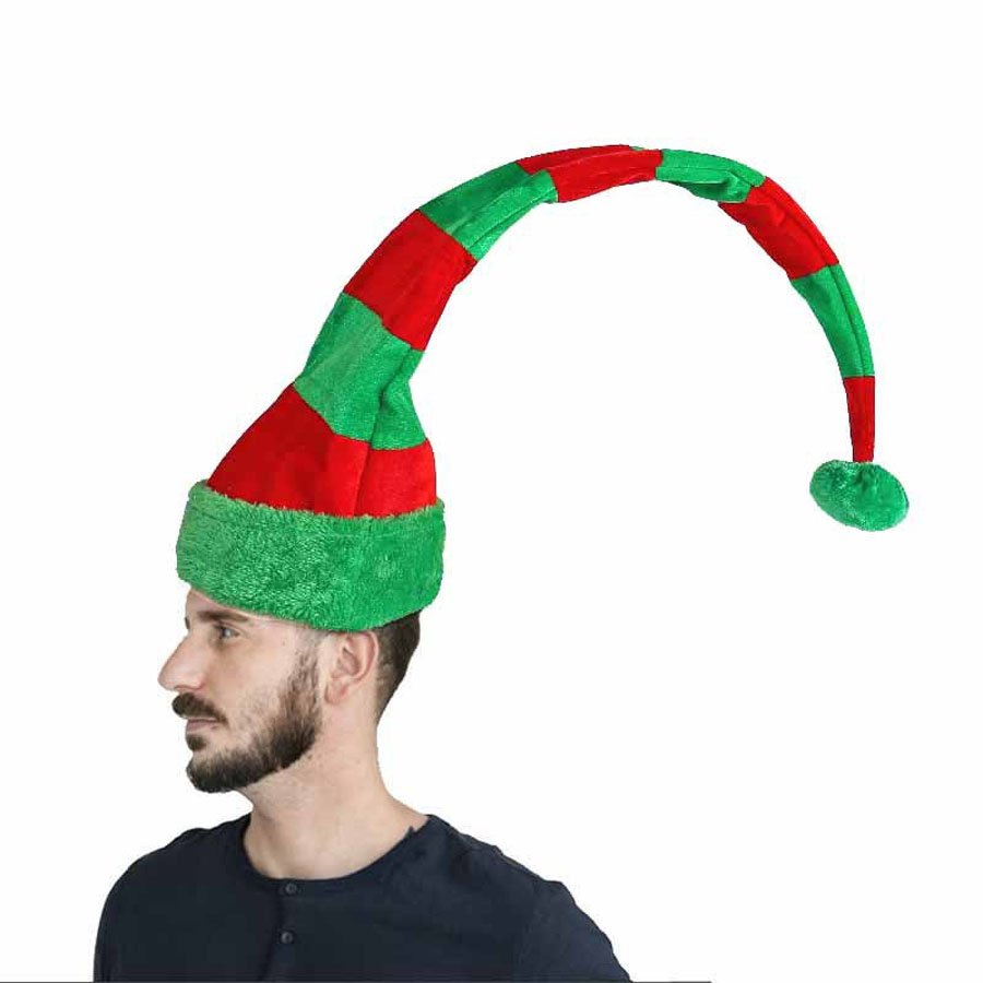 Santa Hat Plush - Long Striped Santa Hat with Wire