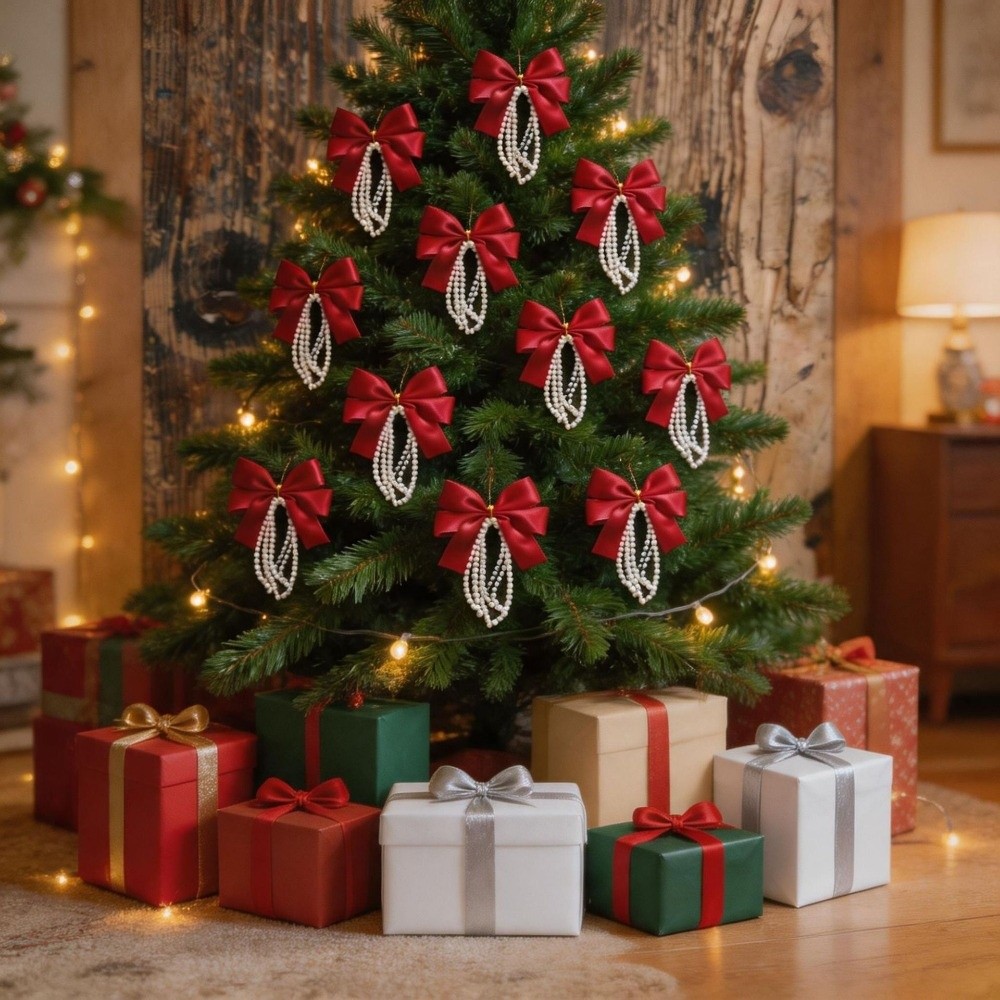 Gift Box Wrap Set - 12pcs Set Christmas Tree Bows Vintage