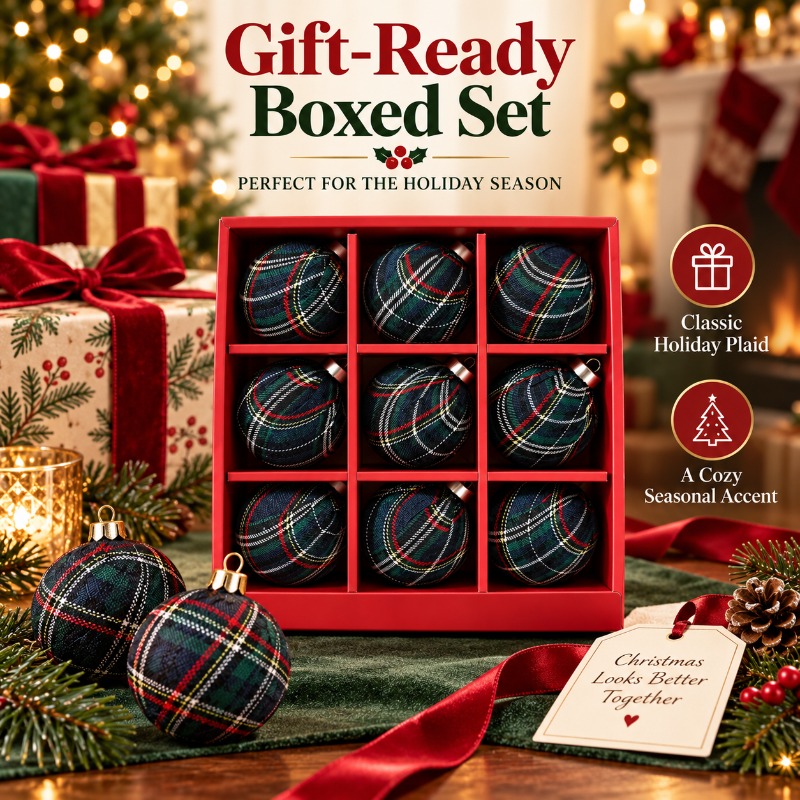 9Pcs 8cm Fabric Wrapped Plaid  - Gift Box Wrap Set 评论和价格