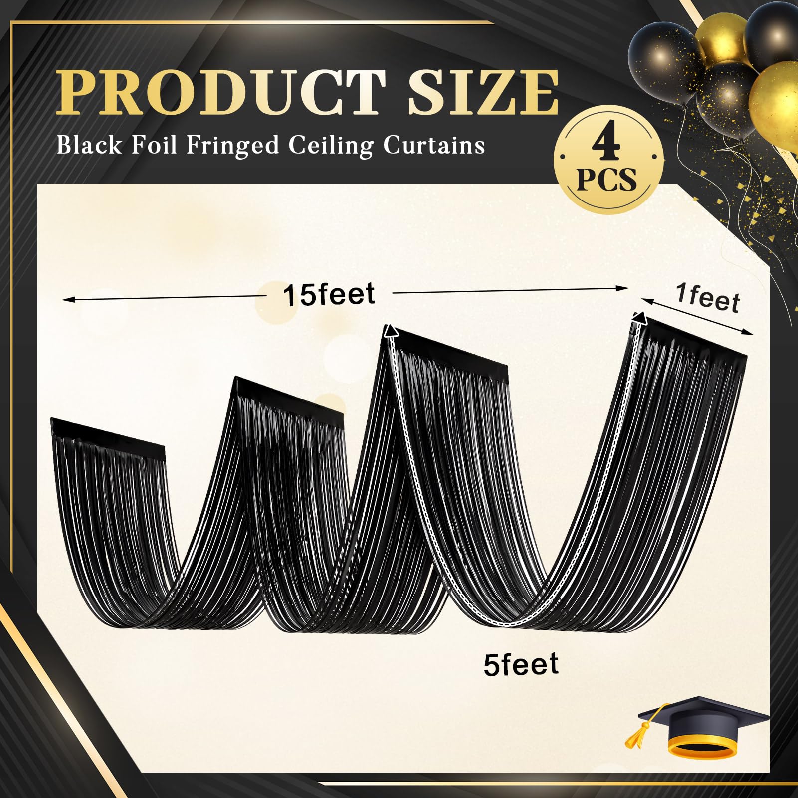 4 PCS Black Tinsel Fringe Ceil - Tinsel Garland Decoration 评论和价格