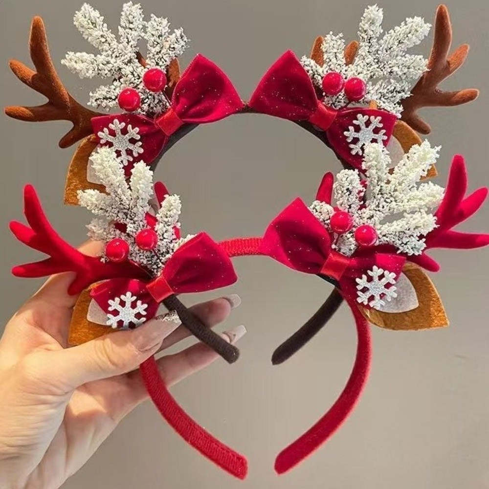 Simple Red Velvet Antler Hairb - Reindeer Antlers Headband 评论和价格