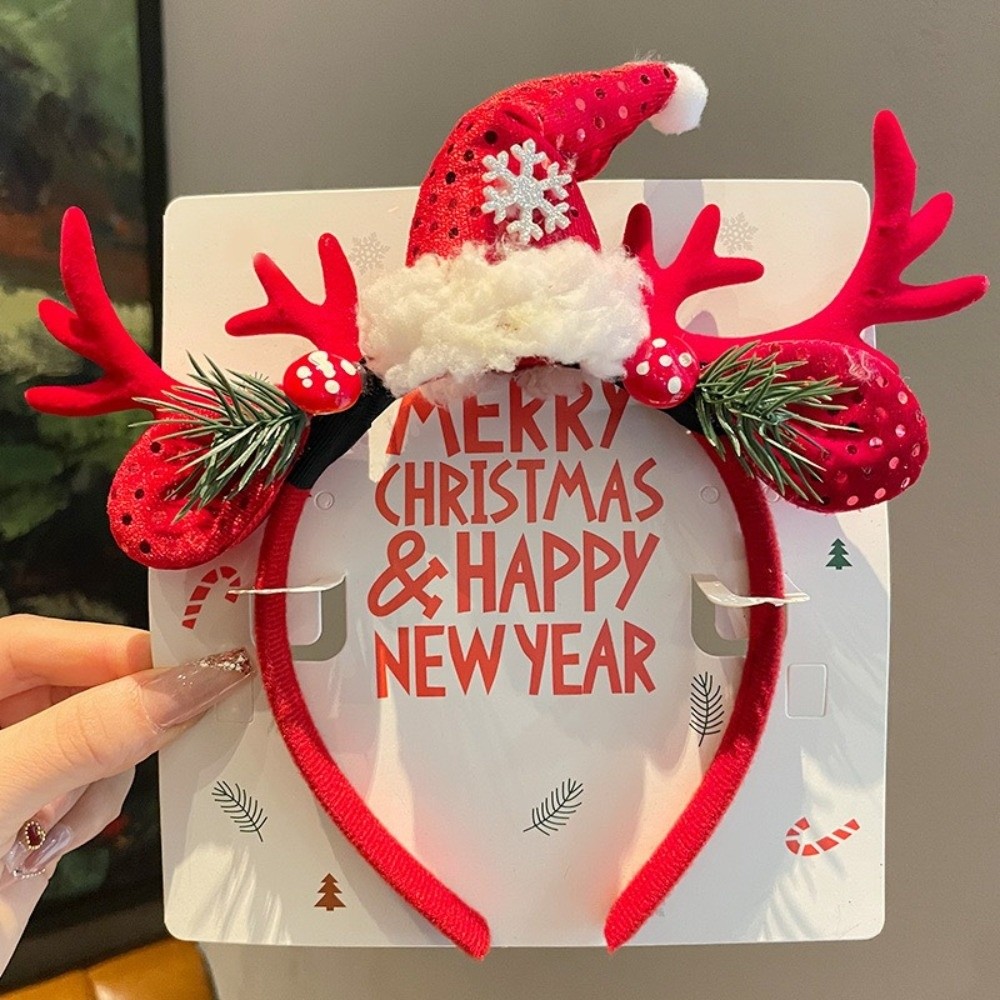 Simple Red Velvet Antler Hairb - Reindeer Antlers Headband 评论和价格