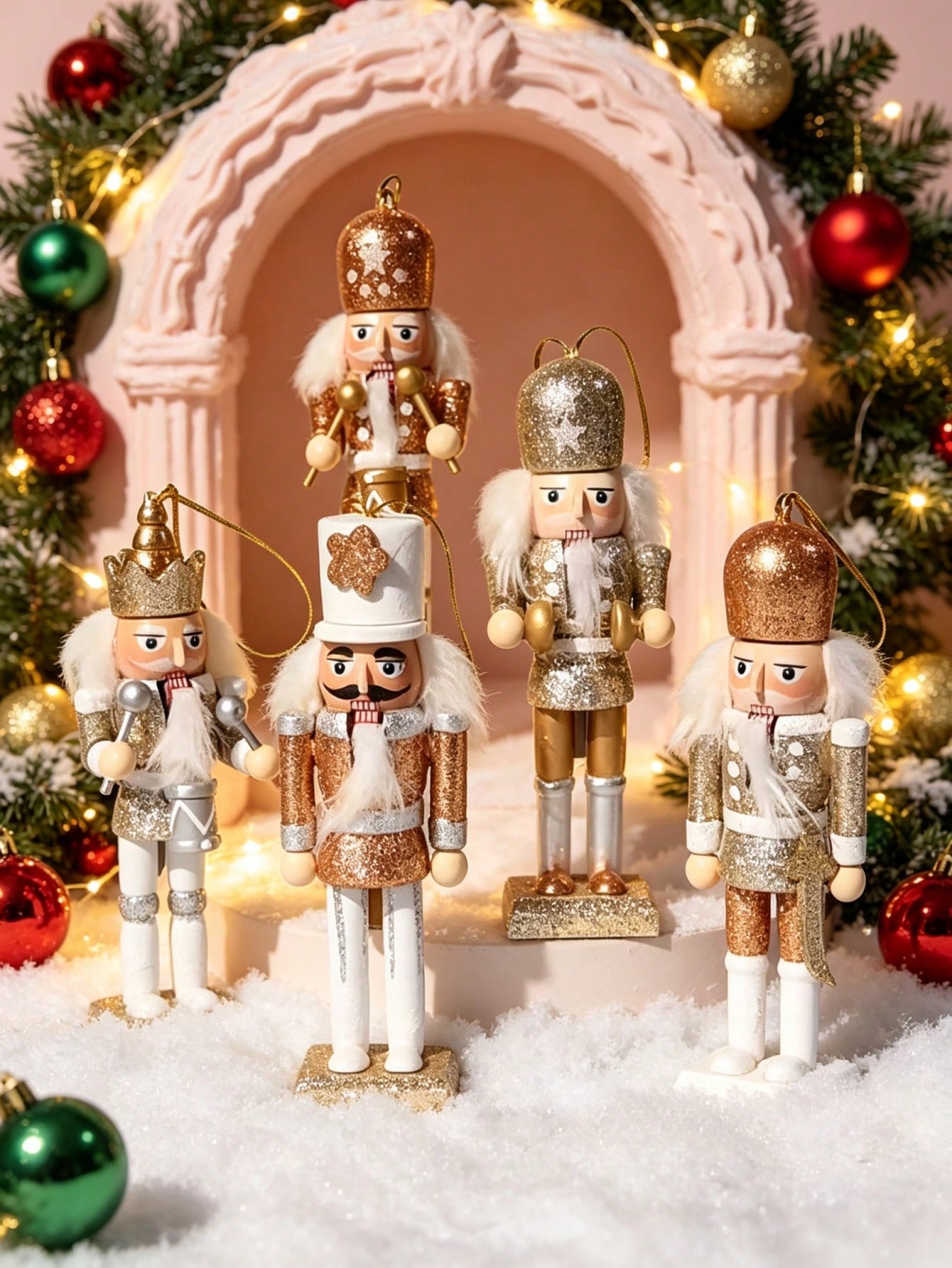5pcs Champagne Gold Glitter Nu - Nutcracker Figurine 评论和价格